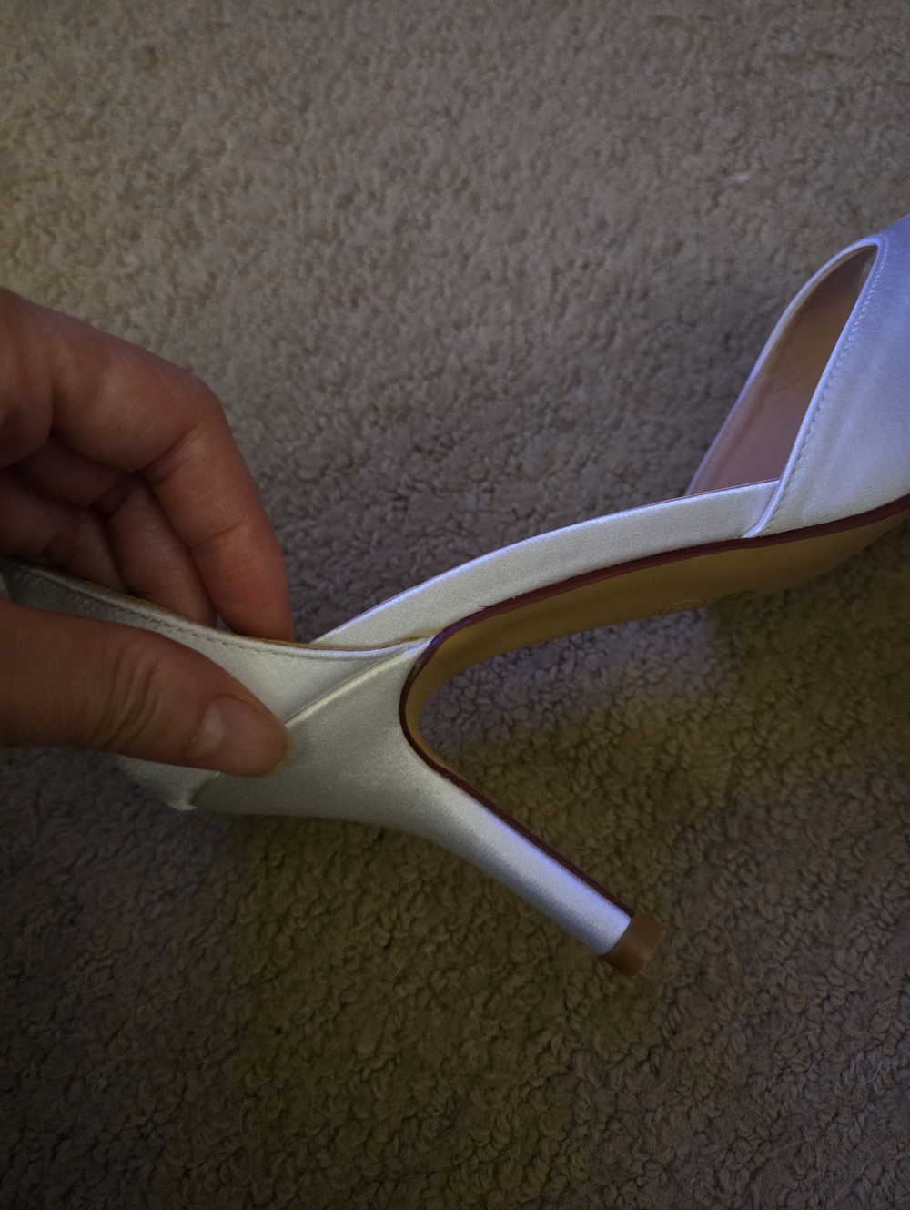 New In Box White Satin Wedding Heels with Interchangeable Ankle Ribbons - Picture 2 of 2